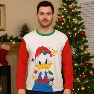 Disney Store Donald Duck Christmas Long Sleeve T-Shirt Holiday Lights Men’s L